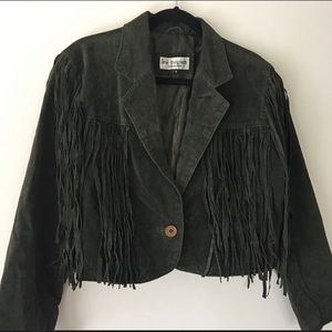 Vintage cropped leather fringe western jacket